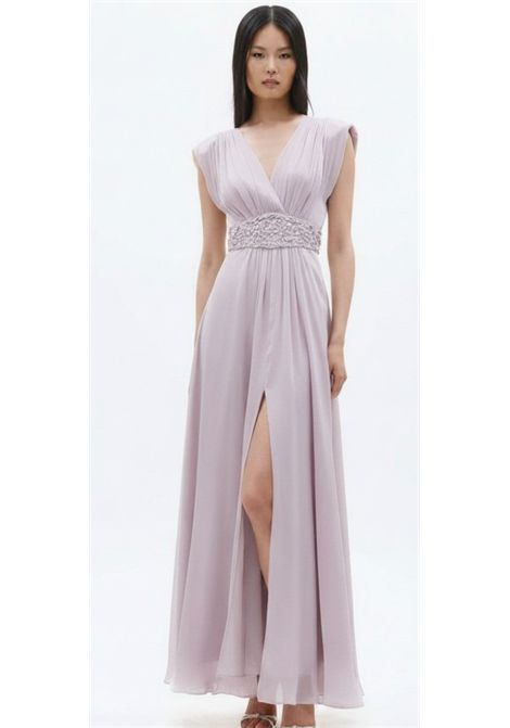 Abito Lungo in Chiffon con Scollo a V e Cintura Gioiello ALLURE | Abiti | A4802 A4802CINDIGO